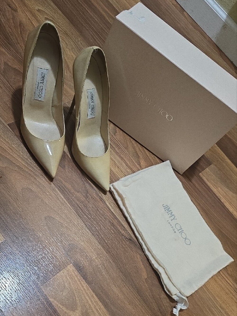 Authentic Jimmy Choo Anouk 120 Nude Patent Leather Pumps - Sz 39 - Box&Dust Bag